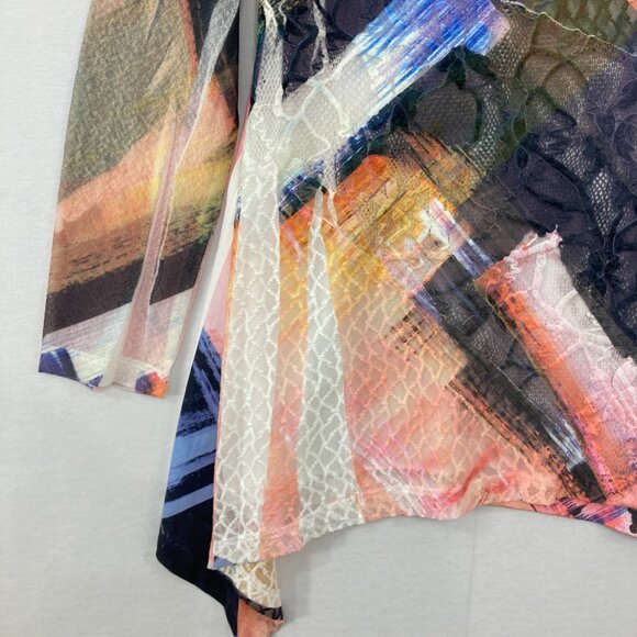 Top Ligne size Small Colorful Abstract Stretch Knit Mesh Accents Artsy Blouse - Picture 4 of 12